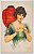 Cartão Postal Antigo Ilustrado  - Jovem Mulher com Cartão de Dança Tomando Ponche - Imagem 1