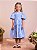 Vestido Infantil Flores Bordada Azul Anime - Imagem 1