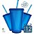 12 Copos Ecológico Biodegradável 550 ml Azul Translúcido Com Tampa e Canudo - Imagem 1