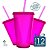 12 Copos Ecológico Biodegradável 550 ml Rosa Neon com Tampa e Canudo - Imagem 1