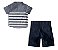 Conjunto Curto Bebê Camisa Polo Tricoline Listrada com Bolso Short Sarja Botão Tip Top - Imagem 2