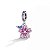 Berloque Pendente flor rosa com borboleta Prata 925 legitima - Imagem 1