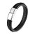Pulseira couro trançado preto aço inox fecho cromado - Imagem 1