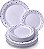 Conjunto de Jantar Descartável Silver Spoons Party 40 PC Dinner Side Plates | Coleção de Pontos Charmosos, 20 Porções, Branco/Prateado - Imagem 1