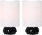 Designs Simples LT2043-BLK-2PK 9 Gêmeo 2 Pçs Contemporâneo 4 Configurações Toque Metal Mini Conjunto de Luminárias de Mesa Redonda c/ Abajures de Tecido p/ Decora - Imagem 3