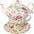 Porcelana de 4 peças Gracie China por Coastline Imports para Chá para um, Chaleira Empilhada, Xícara e Pires, Estampa de Rosas Cottage Cream Chintz - Imagem 1