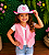 Colete e Chapéu Country Infantil Branco e Rosa Com Strass - Imagem 1