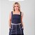 Regata Em Linho Decote Quadrado Com Vivos Contrastantes Feminino - Imagem 1