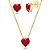 Conjunto colar e brinco coração vermelho médio banhado no ouro 18k - Imagem 1
