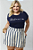 Short Plus Size Listrado Navy Viscose com Forro - Imagem 3