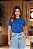 T-shirt Gola Redonda Ana Azul Bordada Algodão Egípcio - Imagem 1