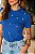 T-shirt Gola Redonda Ana Azul Bordada Algodão Egípcio - Imagem 3