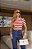 T-shirt Gola Redonda Ana Listrada Vermelha - Imagem 1