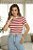 T-shirt Gola Redonda Ana Listrada Vermelha - Imagem 1