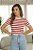 T-shirt Gola Redonda Ana Listrada Vermelha - Imagem 3