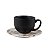 JOGO 2 XÍCARAS DE CHÁ COUP AMARILLA EM CERÂMICA PRETA COM PIRES ESTAMPADO 200 ML MESA POSTA CHÁ E CAFÉ - Imagem 1