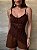 Blusa Renda Assimétrica Thalia Marrom - Imagem 1