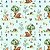 Tecido Tricoline Estampa Digital - Urso e Animais Silvestre Fundo Verde Claro - Peripan - 50 x 150 cm - Imagem 1