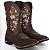 Bota Texana Feminina Bico Quadrado Flor Bege - Imagem 3