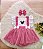Jardineira Minie Rosa Chiclete tule Rosa+laço - Imagem 1