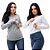 KIT COM 2 BLUSAS FEMININAS DE MANGA LONGA E GOLA REDONDA COM ABERTURA PARA AMAMENTAÇÃO - MESCLA E BRANCA - Imagem 1