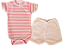 CONJUNTO DE PIJAMA INFANTIL COM BODY DE MANGA CURTA E SHORTS UNISSEX - LISTRA PINK E FUNDO ROSA - Imagem 1