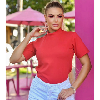 T-shirt Promoção Blusa Feminina Basic 100% Algodão Lisa estonada Sem Estampa Gola Alta Tshirt - Imagem 3