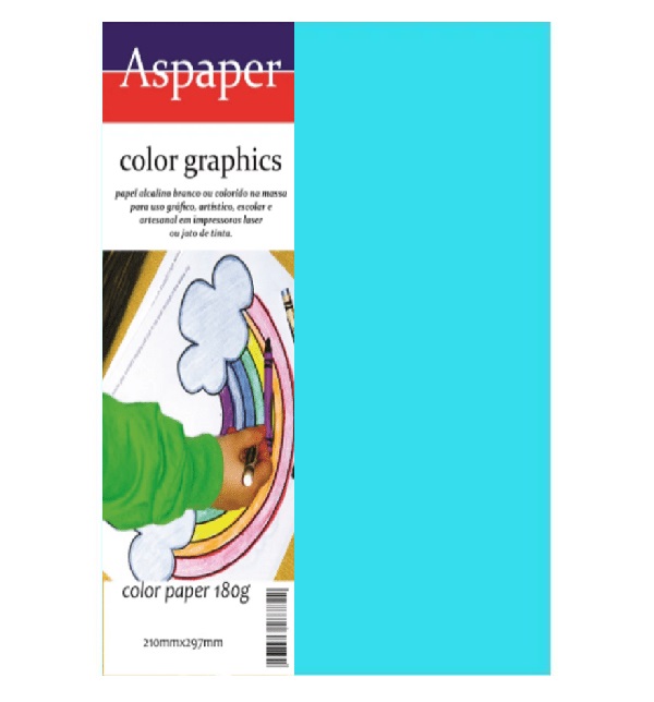 Papel Color Paper A4 180g Azul Bahamas Aspaper - Imagem 1
