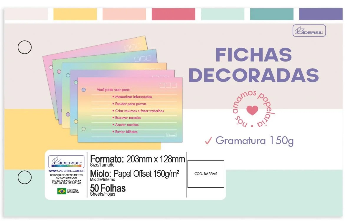 Fichas Decoradas Degradê 50 Folhas Cadersil - Imagem 1