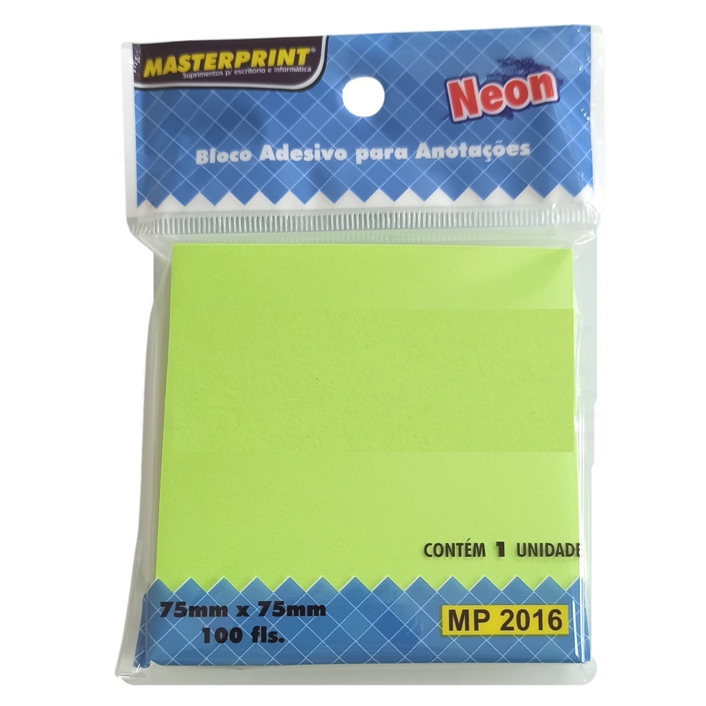 Bloco Adesivo Verde Neon 75x75mm 100 Fls Master - Imagem 1