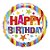Balão de Festa Microfoil 9" 22cm - Redondo Happy Birthday! Listras e Estrelas - 1 unidade - Qualatex Outlet - Rizzo - Imagem 1