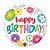 Balão de Festa Microfoil 18" 45cm - Redondo Happy Birthday! Floral e Circulos - 1 unidade - Qualatex Outlet - Rizzo - Imagem 1