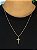 Corrente Elo Cadeado 60cm 2mm Fecho Tradicional + Pingente Cruz Detalhe Pontinhos (1,5X2,7CM) Banhada A Ouro18k COR008-PIN007 - Imagem 1