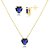 Conjunto de colar e brincos Coração de Zircônia Azul Montana Folheado a Ouro 18K - Imagem 2
