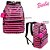 Mochila Barbie Listrada Rosa e Preto com Pompom de Costa - Imagem 6