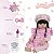 Boneca Bebe Reborn Menina Cabelo Preto Conjunto Xadrez Rosa - Imagem 4