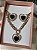 Conjunto Coração Luxo Brinco 2 em 1 Detalhe Cravejado e pedra Rosé/Verde - Semijoia Banhada Ouro 18K - Imagem 2