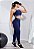 Conjunto Fitness Calça Legging Cintura Alta + Cropped Alcinha Marinho com Elásticos - Imagem 2