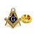 Pin Maçonaria Dourado Símbolo Esquadro e Compasso em Relevo com Fundo Azul e Pedrinha Brilhosa - Imagem 1