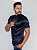 Camisa De Botão Gola Padre Acetinado Azul Marinho - Imagem 1