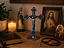 Cruz Metal Mesa Altar Medalha de São Bento 14 Cm Prata Velha - Imagem 3