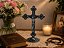Cruz Metal Mesa Altar Medalha de São Bento 14 Cm Prata Velha - Imagem 4