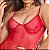 Camisola Sensual Tentação em tule e cetim Vermelha - Imagem 9