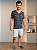 Pijama masculino verão gola V em malha de algodão- Grafite Listrado - Imagem 2