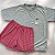 Pijama masculino verão com bolso bermuda vermelha listrada - Imagem 1