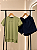 Pijama de Verão Dona de Mim T-shirt Camiseta de Manga Curta e Short Moletinho com Cós Elastico Verde Com Cinza - Imagem 1