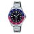 Relógio Casio Duro Mdv-10d-1a3v 38,5mm Tamanho Pequeno Correia Prateado Bisel Azul E Vermelho Fundo Preto - Imagem 1