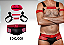 CONJUNTO CUECA EM COURO SINTÉTICO E TULE COM HARNESS DETALHE METAL + PAR DE BRACELETES - Imagem 1