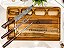 Kit para Churrasco - Tábua Teca com 5 divisões e área de corte - Conjunto Garfo, Chaira e Faca Artesanal Personalizados - Imagem 1