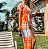 Saída Kimono Listras Coral e Branco - Imagem 1